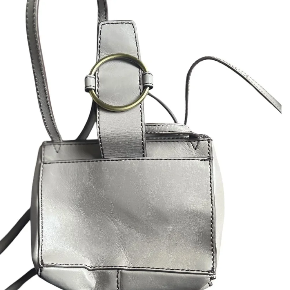 Hobo Elan Small Grey Crossbody  Bag With Brass Circle Hardware‎